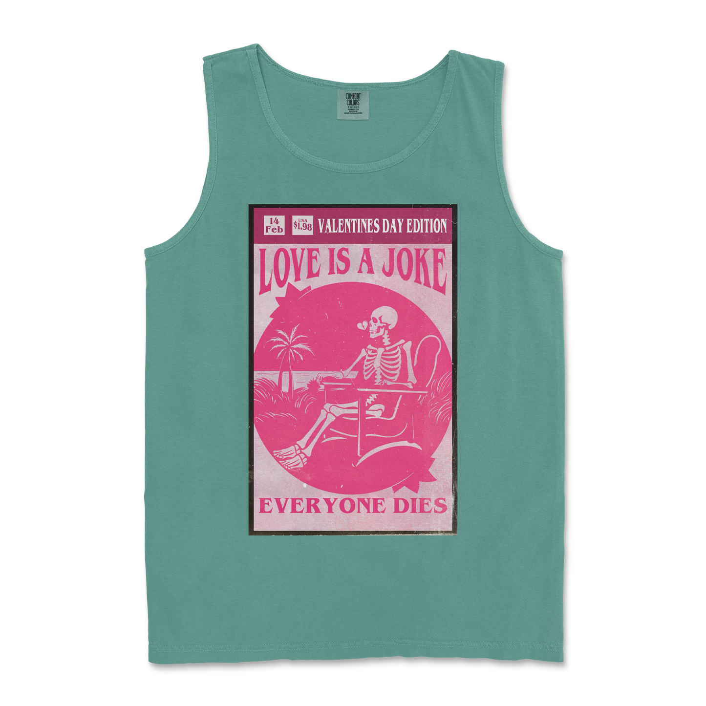 Comfort Colors Tank Top Love Is A Joke in Light-Green