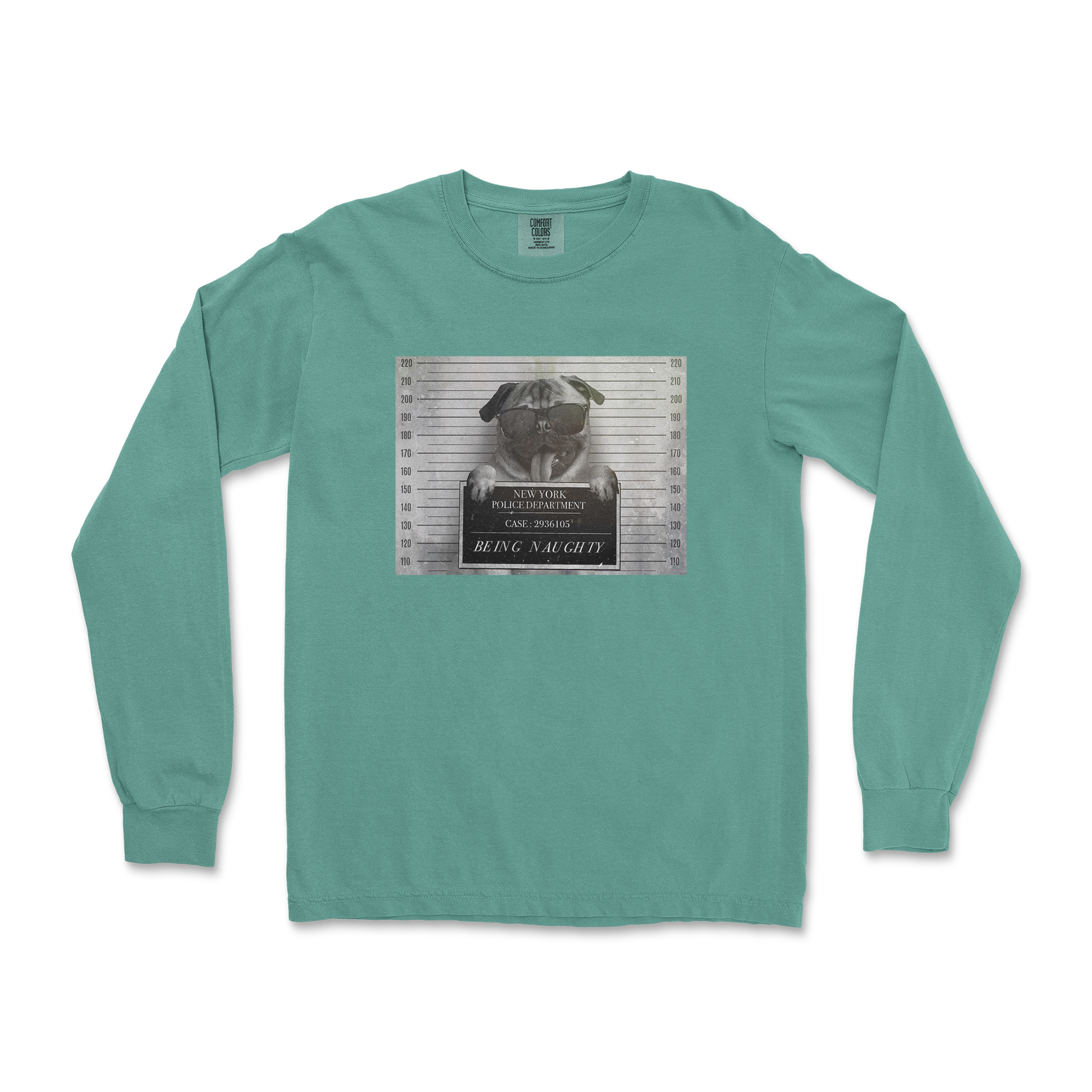 Comfort Colors Long Sleeve Naughty Pug in LightGreen