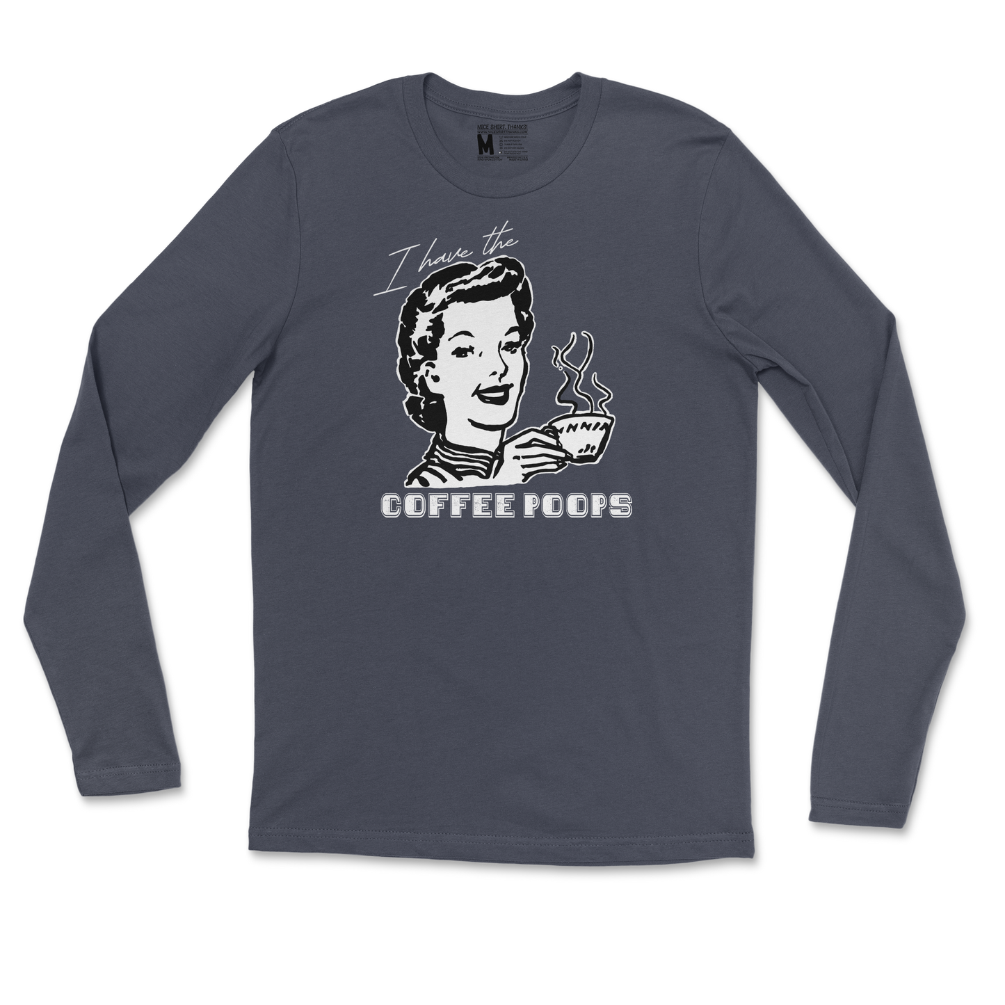 Gildan SoftStyle Long Sleeve Coffee Poops  in Navy