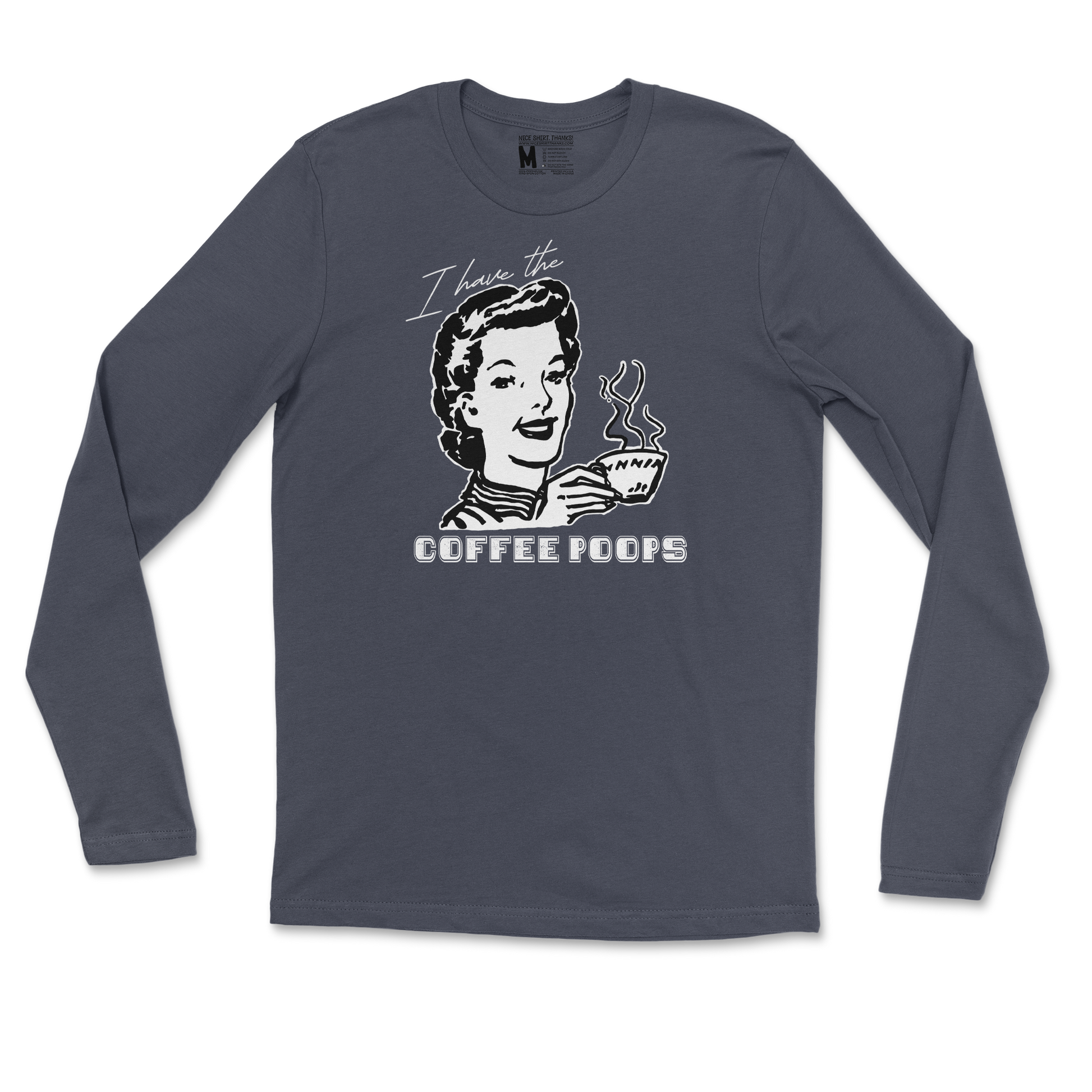 Gildan SoftStyle Long Sleeve Coffee Poops  in Navy