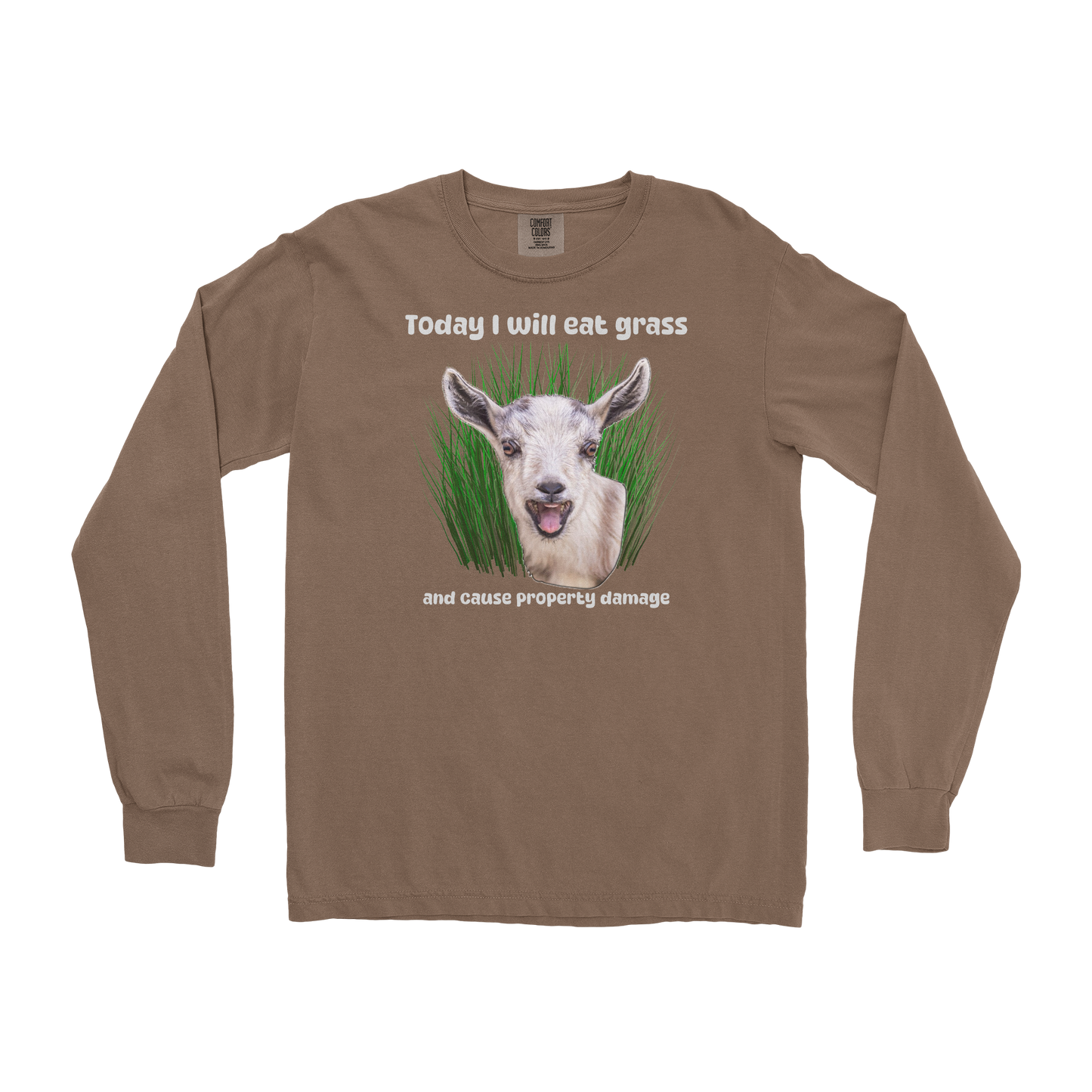 Comfort Colors Long Sleeve Crazy Goat  in Espresso