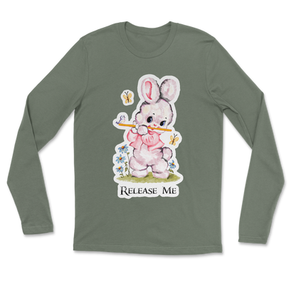 Heavy Blend Long Sleeve Cute Bunny in Military Green