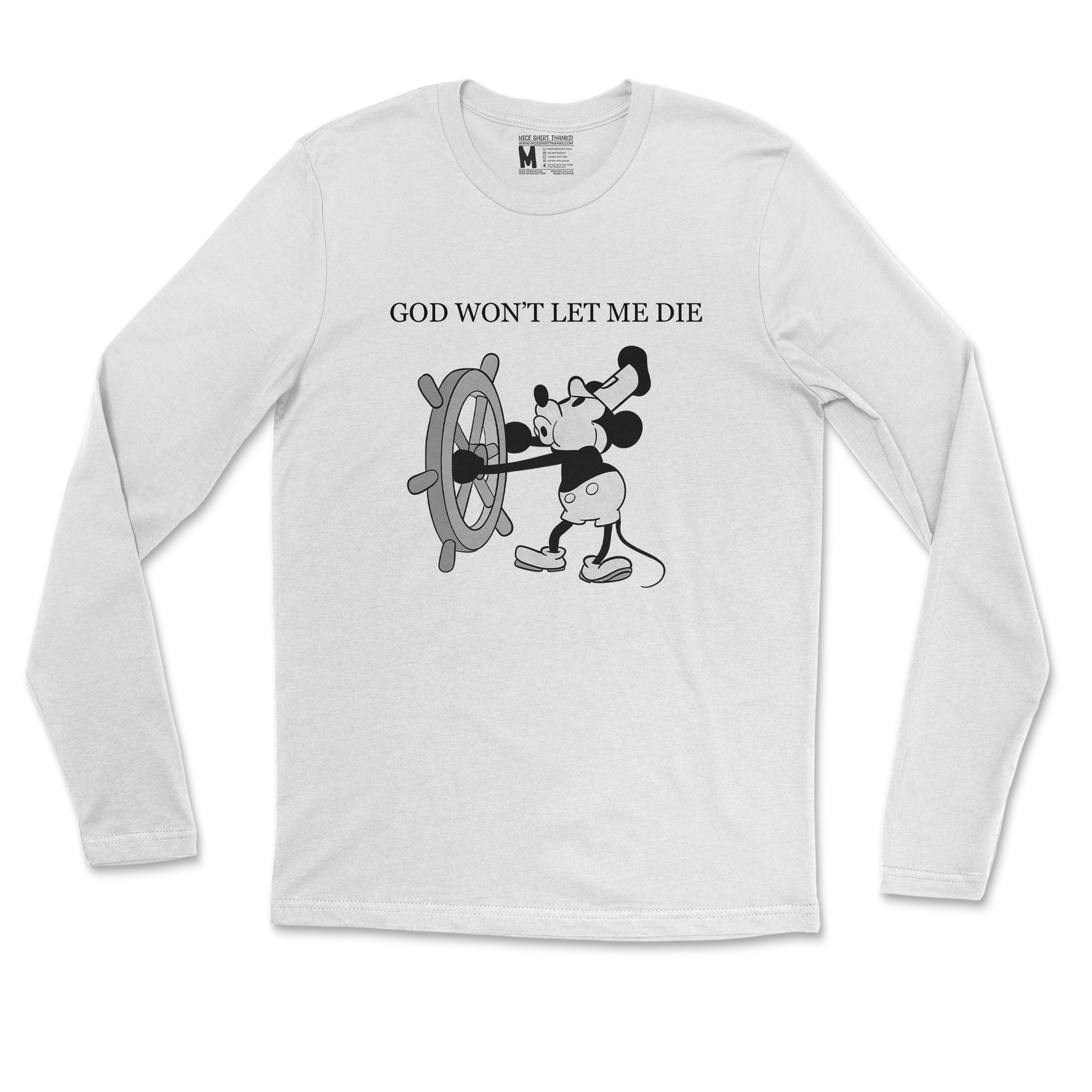 Gildan SoftStyle Long Sleeve God Wont Let Me Die in White