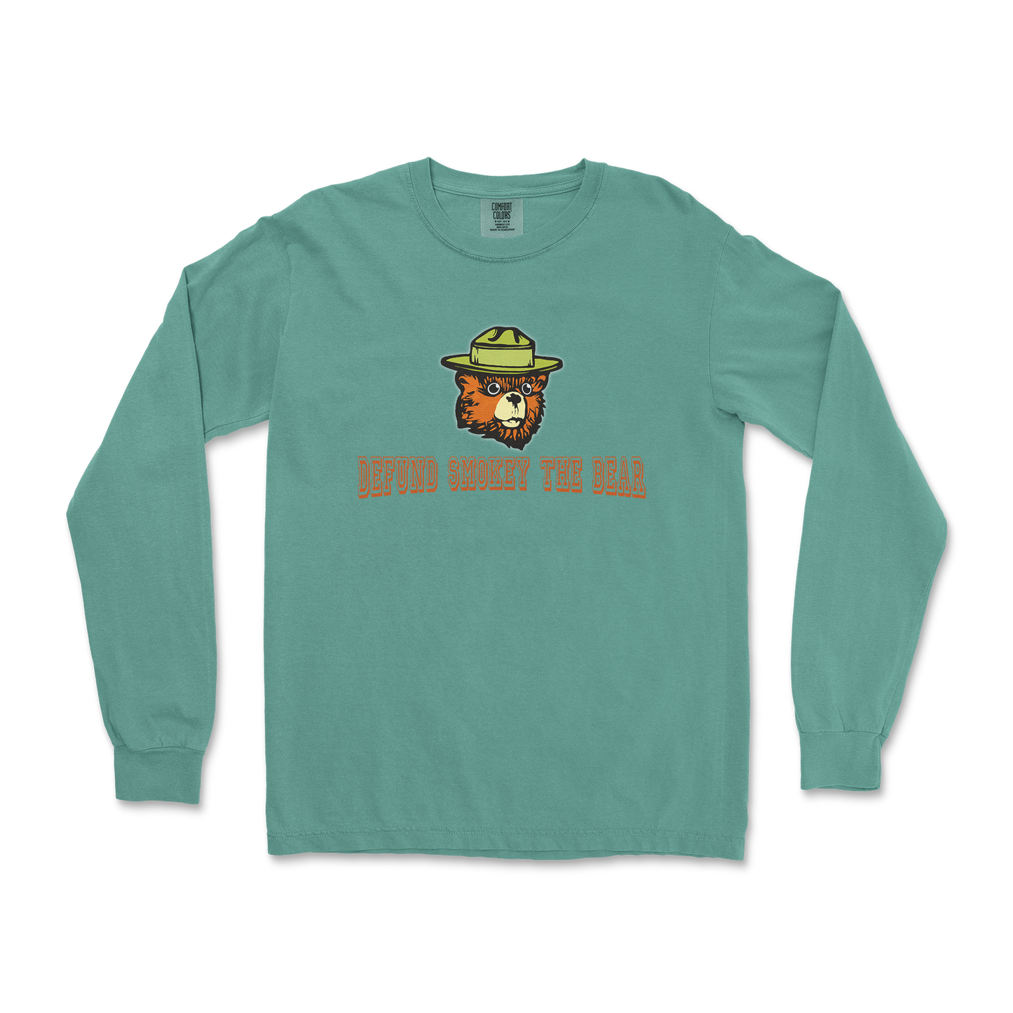 Comfort Colors Long Sleeve Defund Smokey Bear in Light Green
