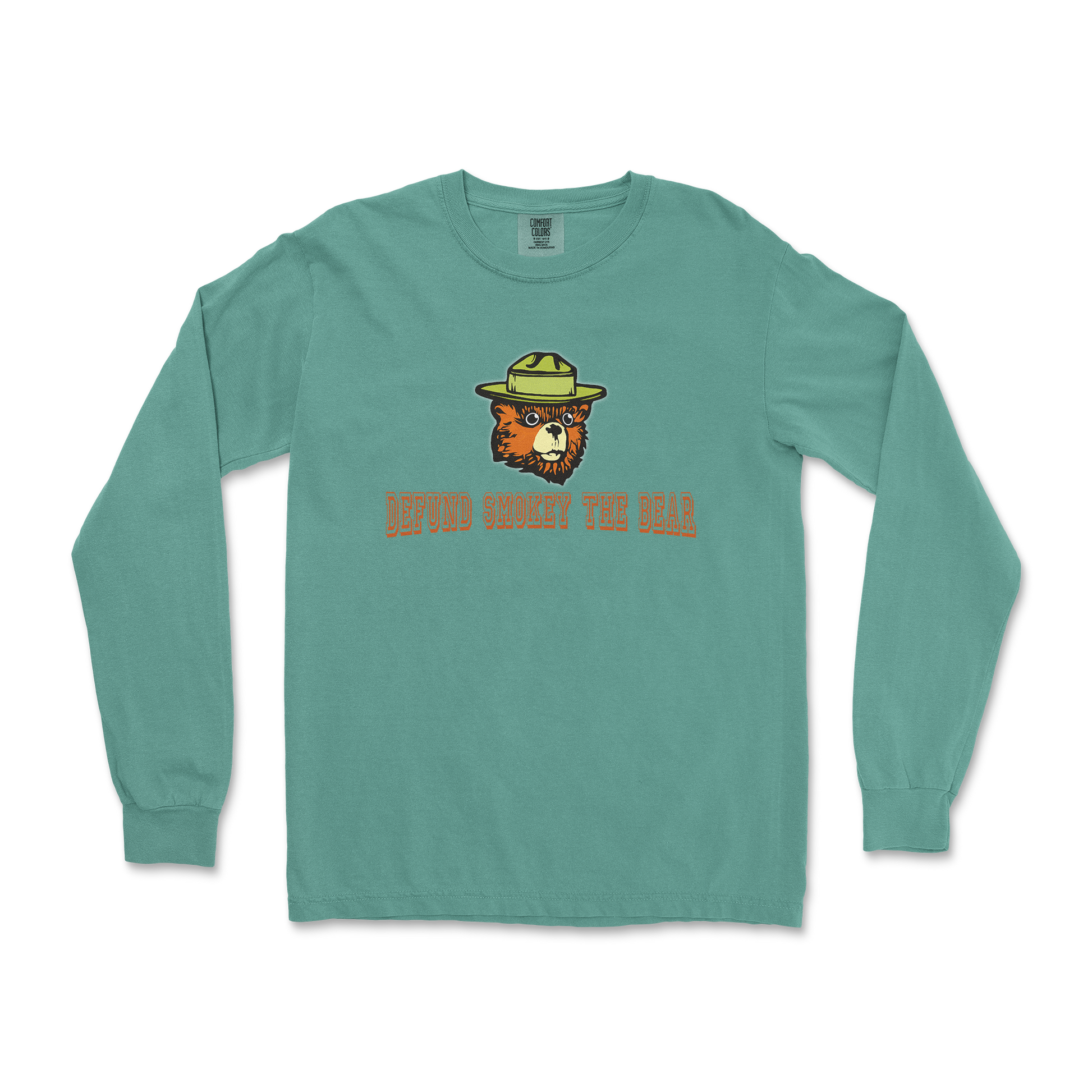 Comfort Colors Long Sleeve Defund Smokey Bear in Light Green