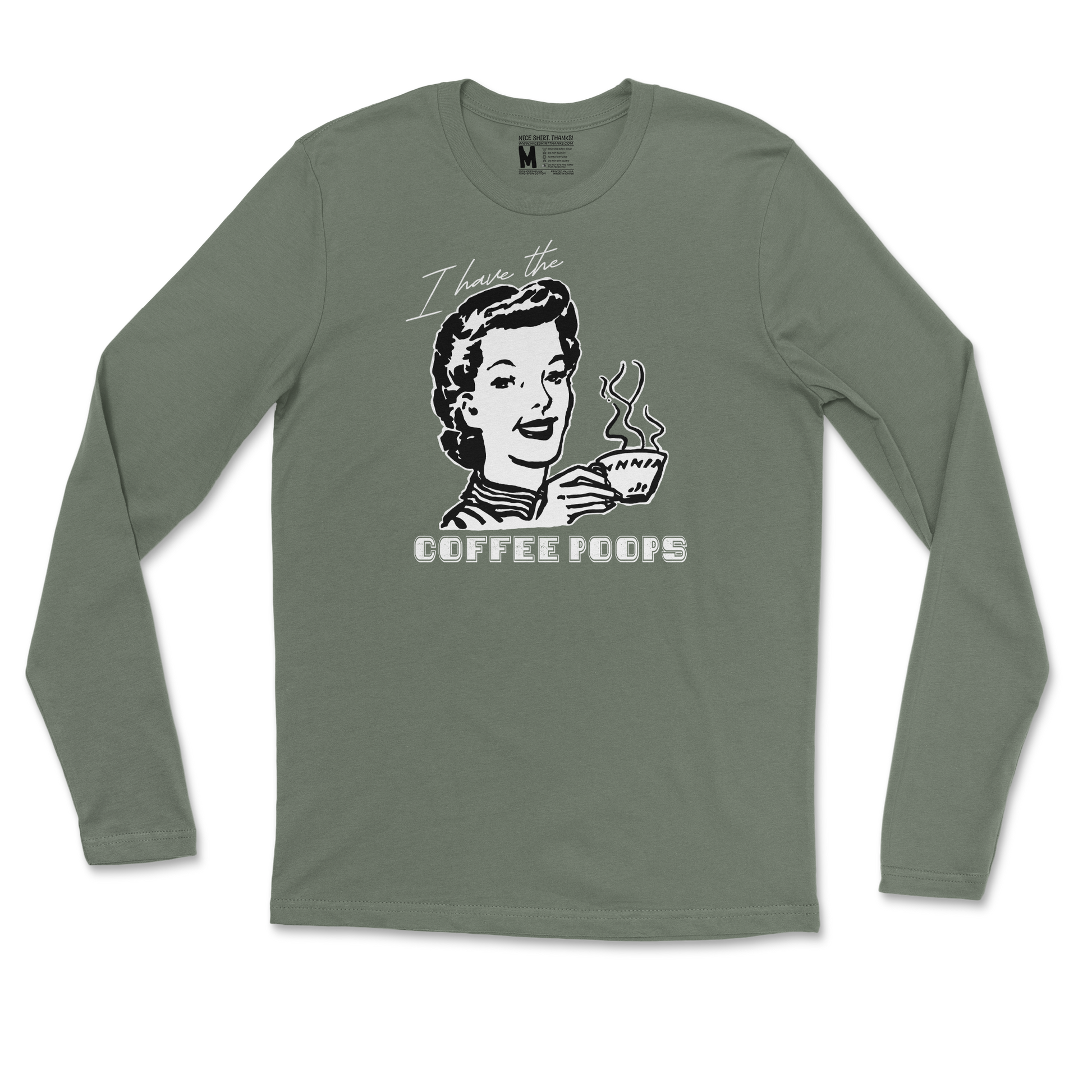 Gildan SoftStyle Long Sleeve Coffee Poops  in Military-Green