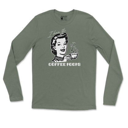 Gildan SoftStyle Long Sleeve Coffee Poops  in Military-Green