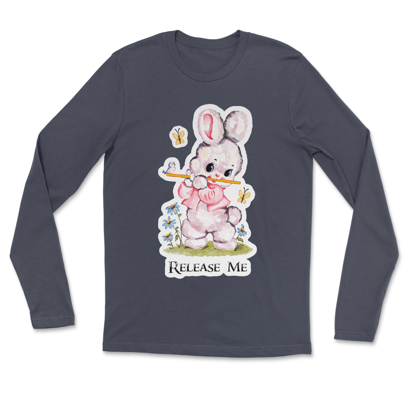 Heavy Blend Long Sleeve Cute Bunny in Navy