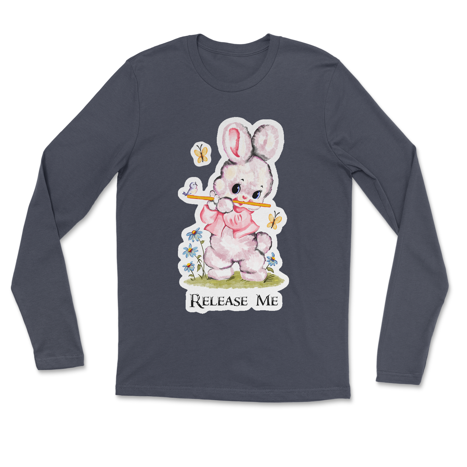 Heavy Blend Long Sleeve Cute Bunny in Navy