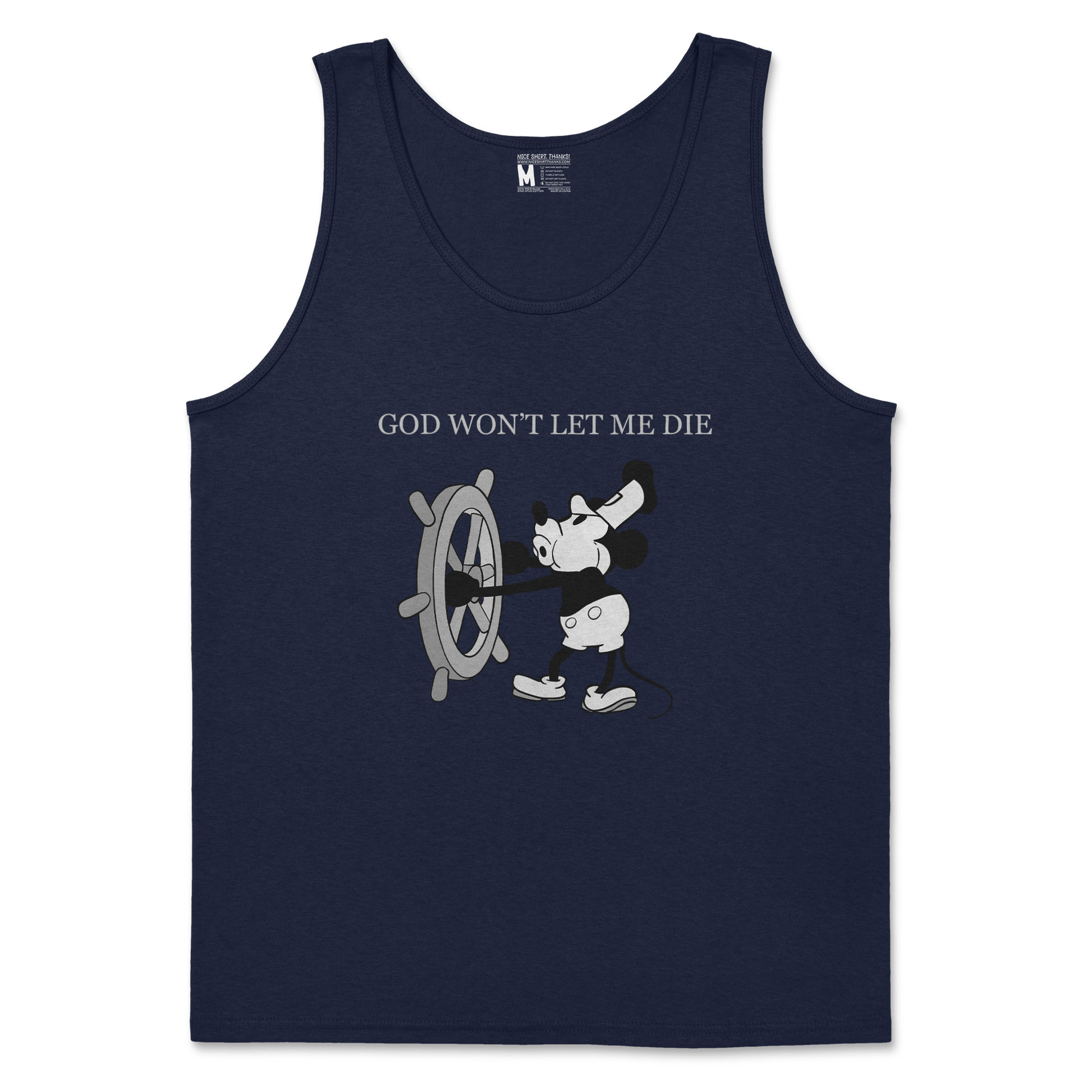 Gildan SoftStyle Tank Top God Wont Let Me Die in Navy