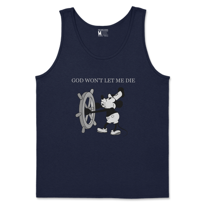 Gildan SoftStyle Tank Top God Wont Let Me Die in Navy