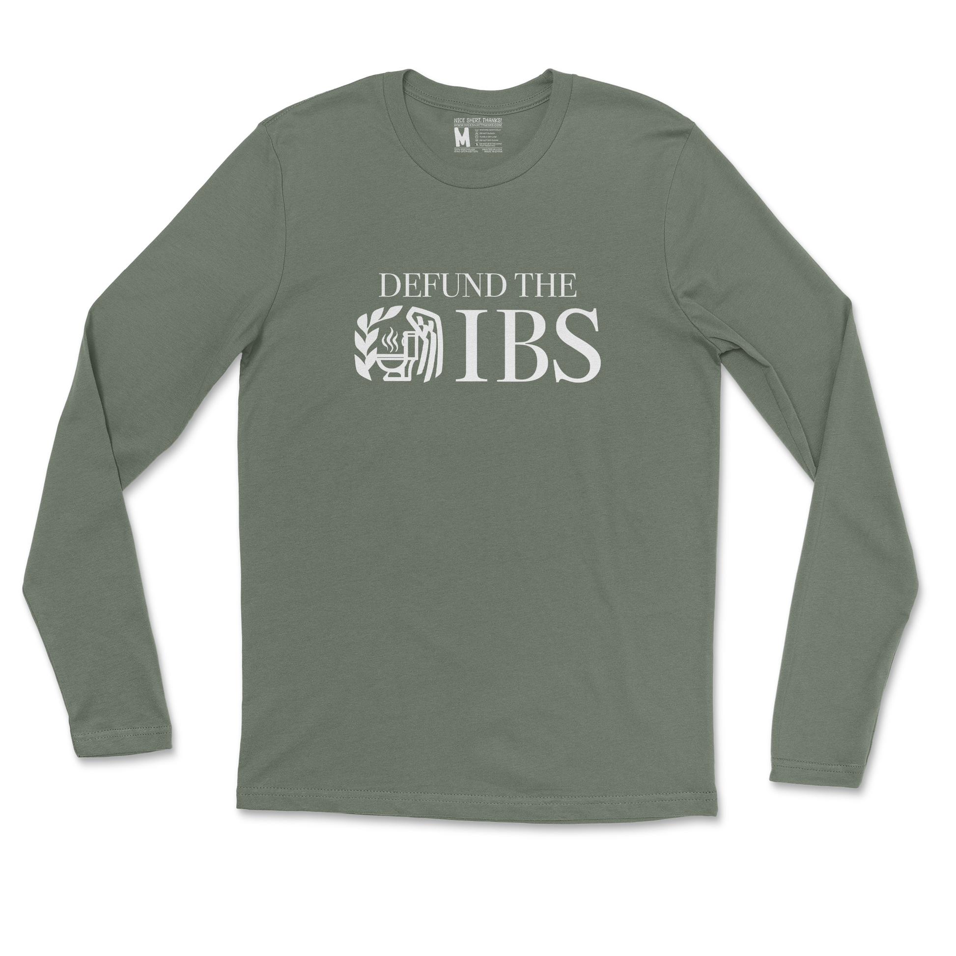 Gildan SoftStyle Long Sleeve Defund The IBS in Military Green