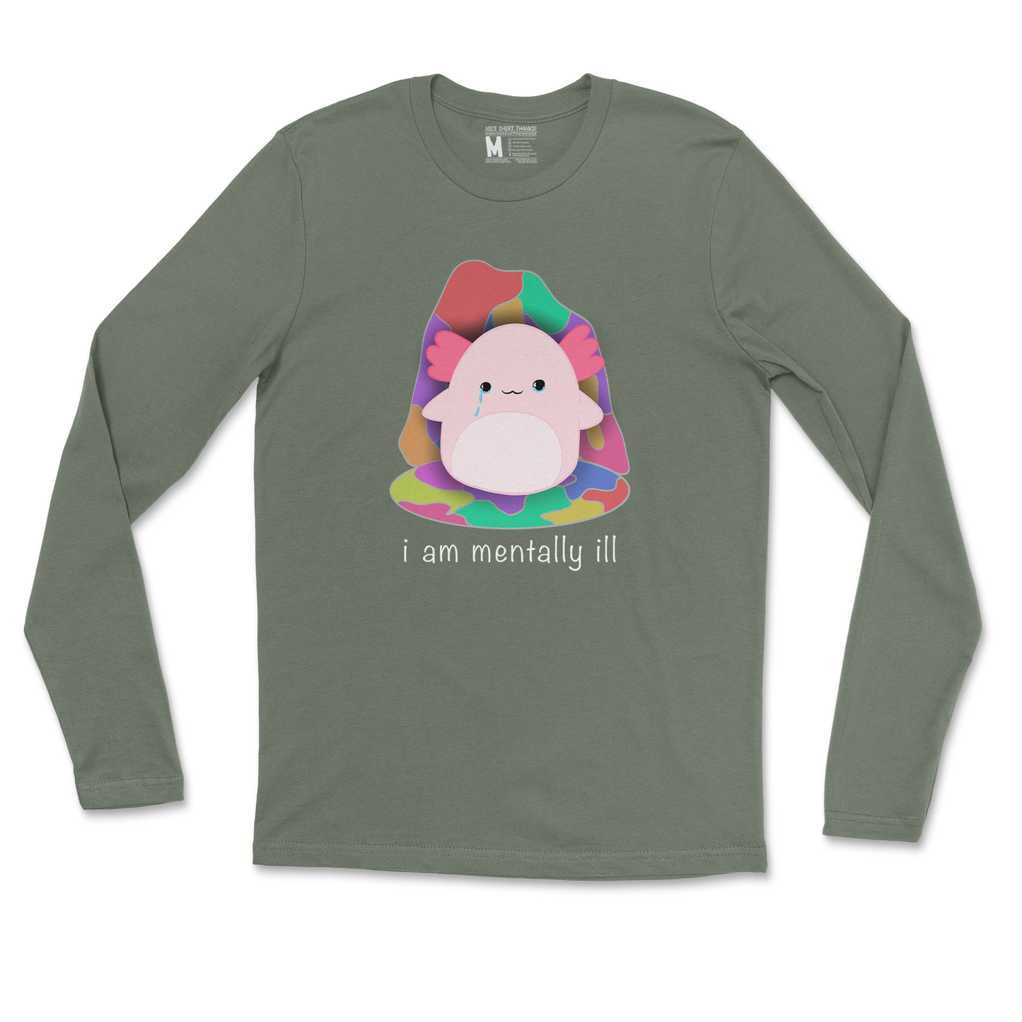 Gildan SoftStyle Long Sleeve Mentally Ill and Squishy in Military Green