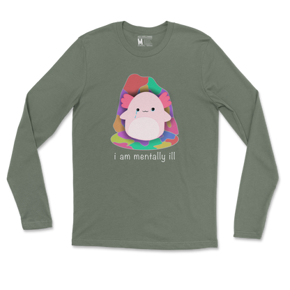 Gildan SoftStyle Long Sleeve Mentally Ill and Squishy in Military Green