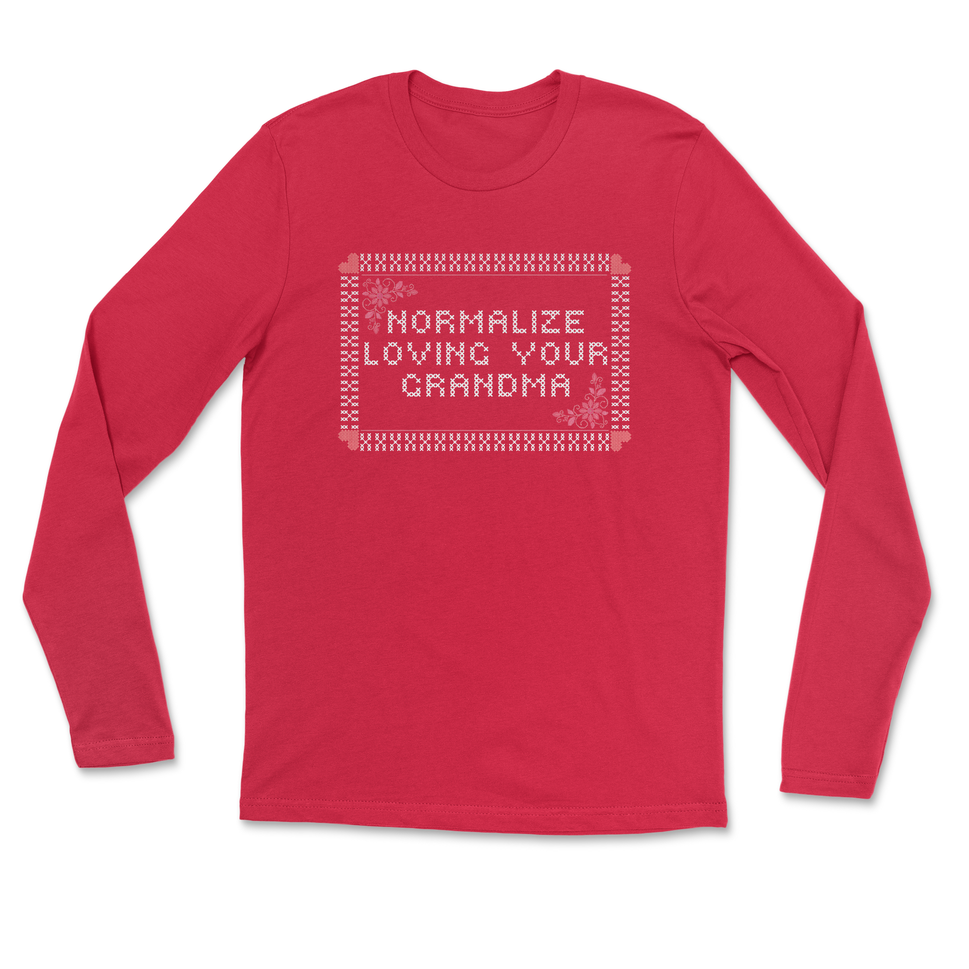 Heavy Blend Long Sleeve Cross Stitch in Red