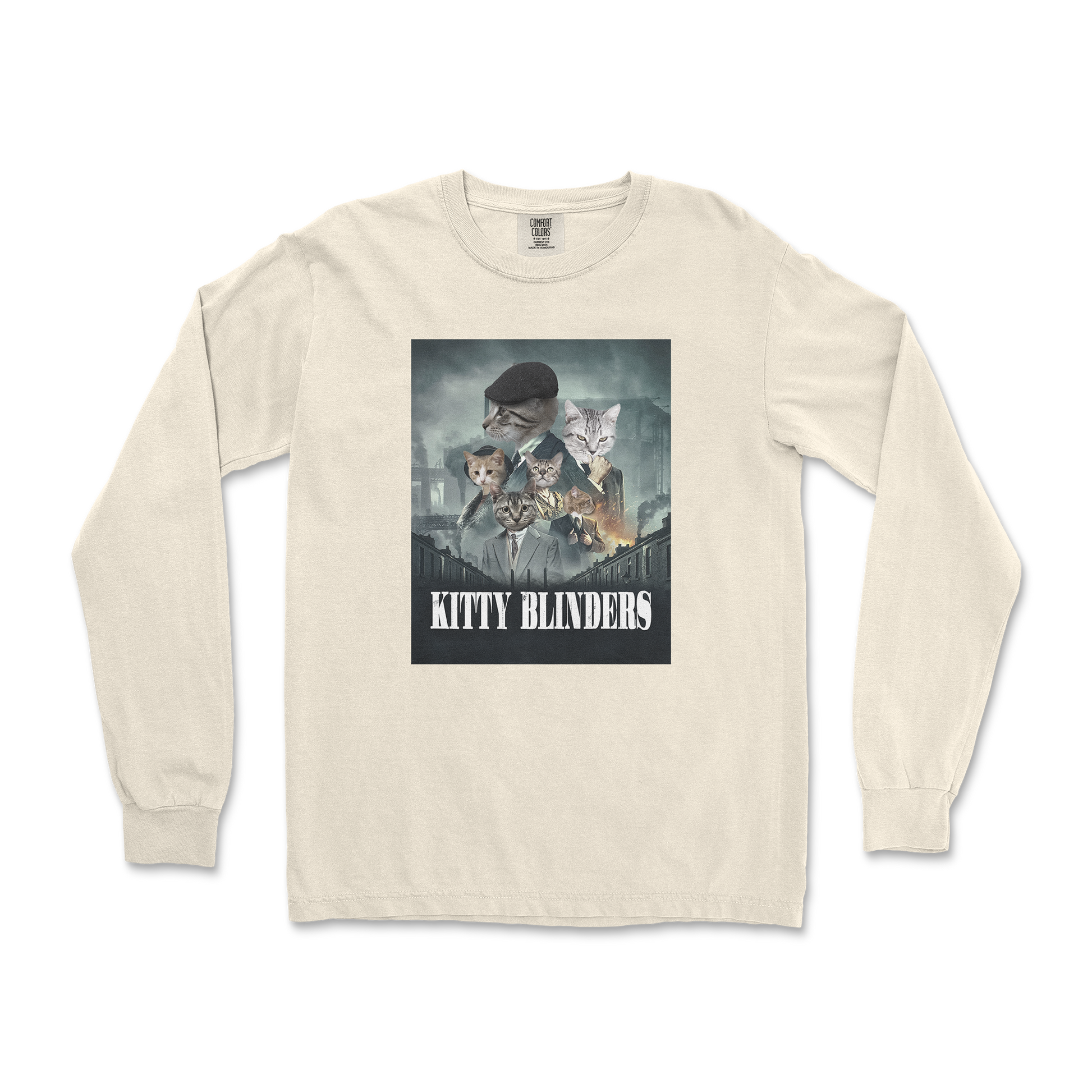 Comfort Colors Long Sleeve Kitty Blinders in Ivory