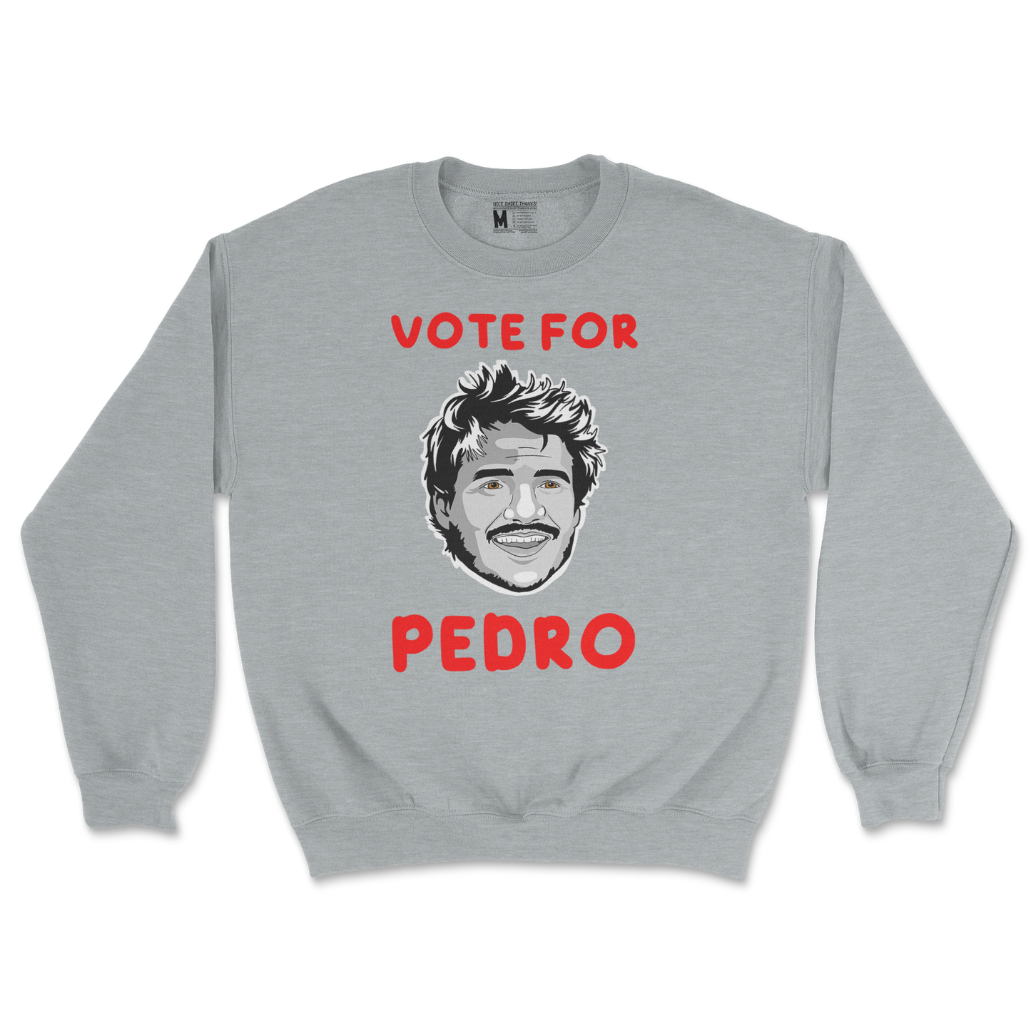 Gildan SoftStyle Crew Neck Vote For Pedro in Sports Grey