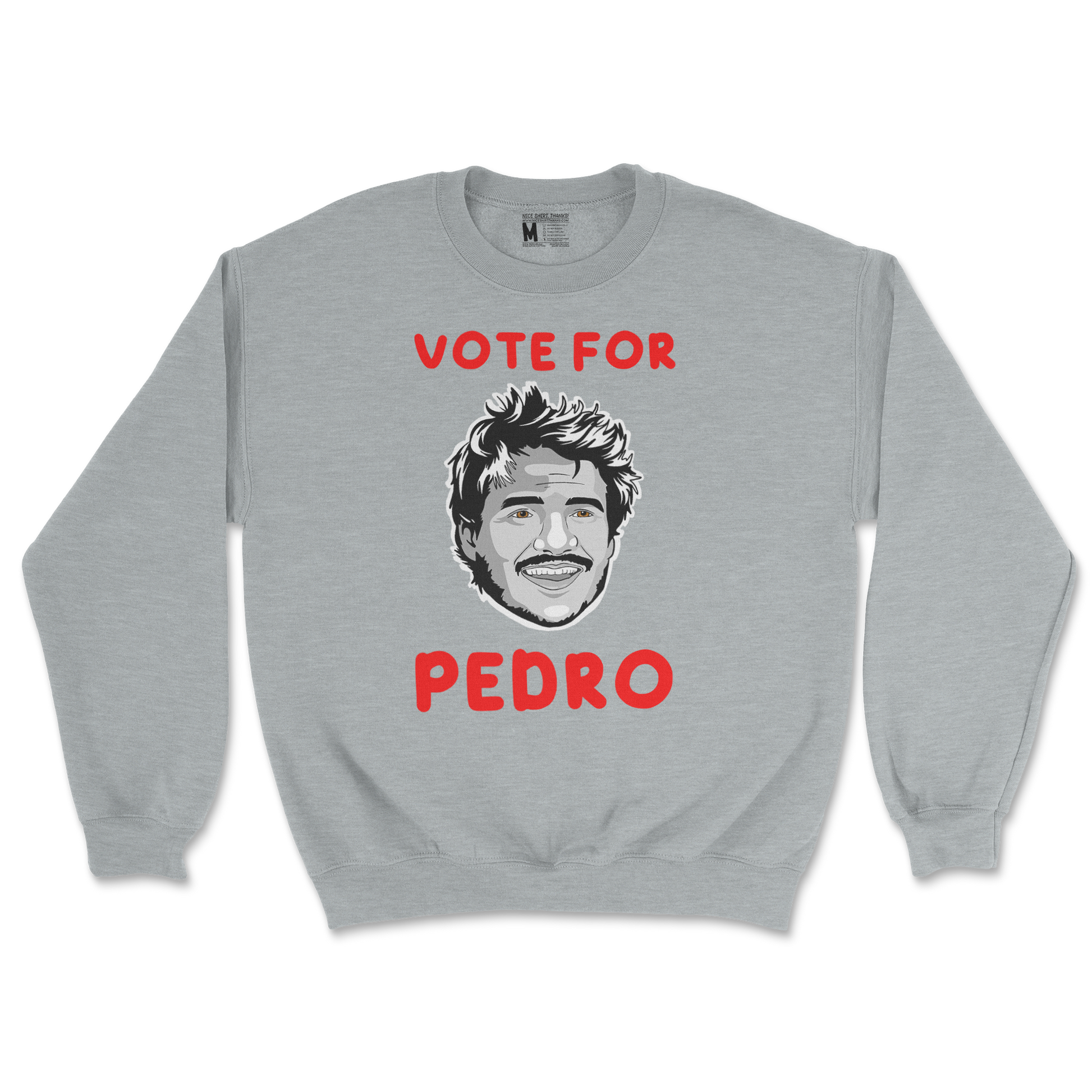 Gildan SoftStyle Crew Neck Vote For Pedro in Sports Grey