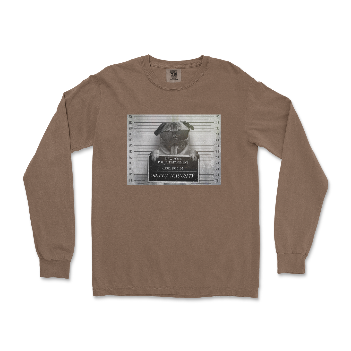 Comfort Colors Long Sleeve Naughty Pug in Espresso