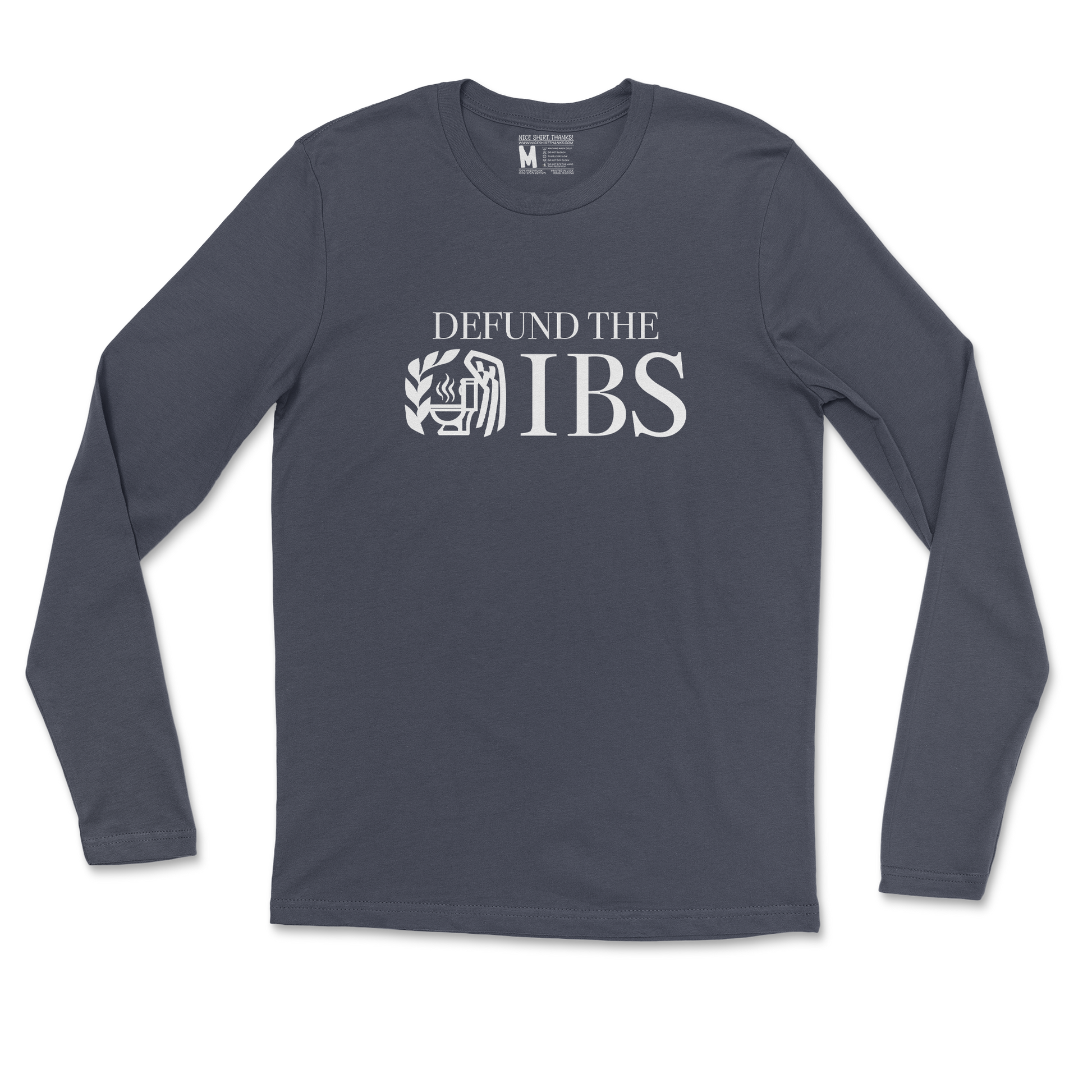 Gildan SoftStyle Long Sleeve Defund The IBS in Navy